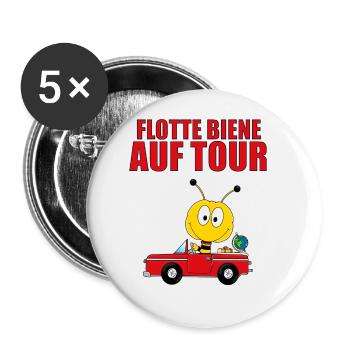 FLOTTE BIENE AUF TOUR - AUTO - REISE - URLAUB - Buttons groß 56 mm (5er Pack) - Weiß - Vorne