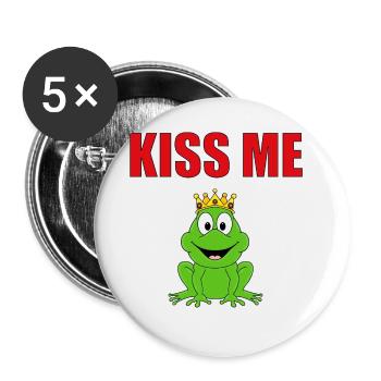 KISS ME - FROSCHKÖNIG - FROSCH - TIERISCH VERLIEBT - Buttons groß 56 mm (5er Pack) - Weiß - Vorne