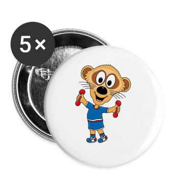 FITNESS - HANTELN - TIERISCH FIT - ERDMÄNNCHEN - Buttons groß 56 mm (5er Pack) - Weiß - Vorne