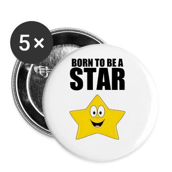 BORN TO BE A STAR - STERN - KIND - BABY - Buttons groß 56 mm (5er Pack) - Weiß - Vorne
