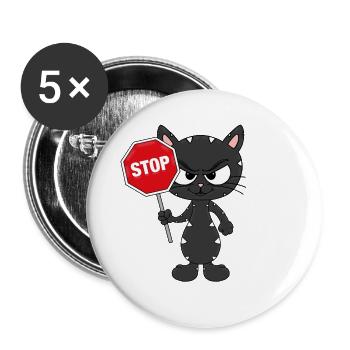 KATZE - KATER - STOP - TIER - TIERISCH - Buttons groß 56 mm (5er Pack) - Weiß - Vorne