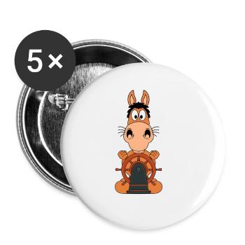 PFERD - PONY - KAPITÄN - BOOT - SCHIFF - MEER - Buttons groß 56 mm (5er Pack) - Weiß - Vorne