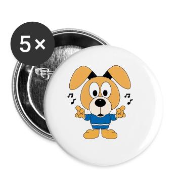 HUND - MUSIK - MUSIKER - NOTEN - TIERISCH - TIER - Buttons groß 56 mm (5er Pack) - Weiß - Vorne