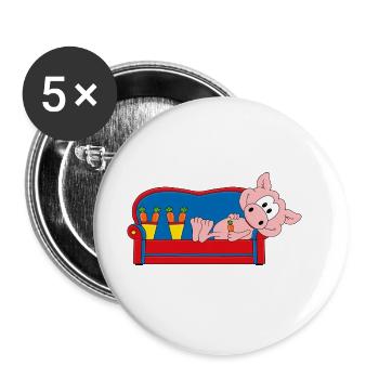 SCHWEIN - SOFA - WOCHENENDE - URLAUB - FERIEN - Buttons groß 56 mm (5er Pack) - Weiß - Vorne