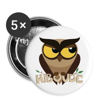 Hiboude, il Boude le Hibou Grincheux - Lot de 5 grands badges (56 mm) - blanc - Devant