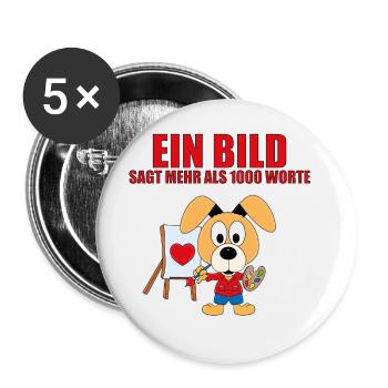 HUND - MALER - KÜNSTLER - LIEBE - EIN BILD SAGT... - Buttons groß 56 mm (5er Pack) - Weiß - Vorne