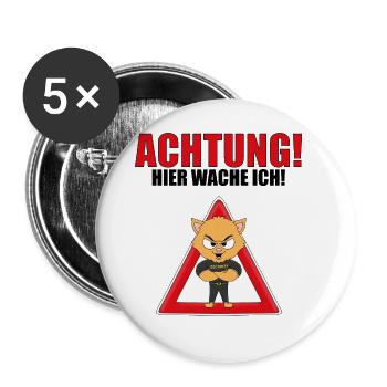 KATZE - KATER - SECURITY - ACHTUNG HIER WACHE ICH! - Buttons groß 56 mm (5er Pack) - Weiß - Vorne