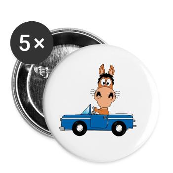 PFERD - PONY - AUTO - TIER - TIERISCH - Buttons groß 56 mm (5er Pack) - Weiß - Vorne