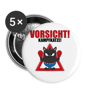 VORSICHT! KAMPFKATZE! - BOXER - BOXEN - KATER - Buttons groß 56 mm (5er Pack) - Weiß - Vorne