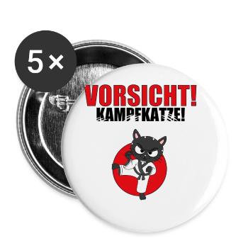 VORSICHT! KAMPFKATZE! - KARATE - JUDO - JAPAN - Buttons groß 56 mm (5er Pack) - Weiß - Vorne