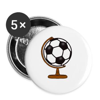 WELT - GLOBUS - ERDE - FUßBALL - SPORT - Buttons groß 56 mm (5er Pack) - Weiß - Vorne