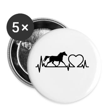 HERZSCHLAG - LIEBE - PFERD - PONY - REITEN - Buttons groß 56 mm (5er Pack) - Weiß - Vorne