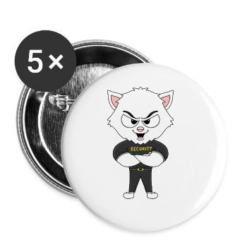 BÖSE KATZE - KATER - SECURITY - TÜRSTEHER - TIER - Buttons groß 56 mm (5er Pack) - Weiß - Vorne