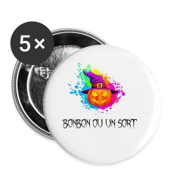 Halloween Bonbon ou sort Geschenkidee - Buttons groß 56 mm (5er Pack) - Weiß - Vorne