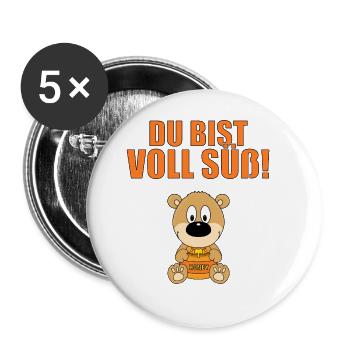 DU BIST VOLL SÜß - TEDDY - BÄR - HONIG - IMKER - Buttons groß 56 mm (5er Pack) - Weiß - Vorne