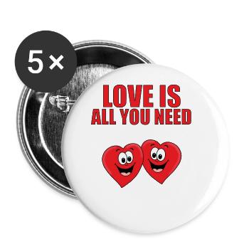 LOVE IS ALL YOU NEED - HEARTS - HERZEN - LIEBE - Buttons groß 56 mm (5er Pack) - Weiß - Vorne