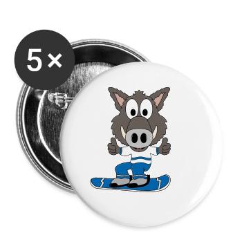 WILDSCHWEIN - SNOWBOARD - PISTENSAU - SPORT - Buttons groß 56 mm (5er Pack) - Weiß - Vorne