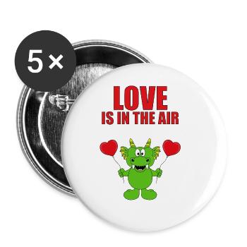 LOVE IS IN THE AIR - DRAGON - DRACHE - LIEBE - Buttons groß 56 mm (5er Pack) - Weiß - Vorne