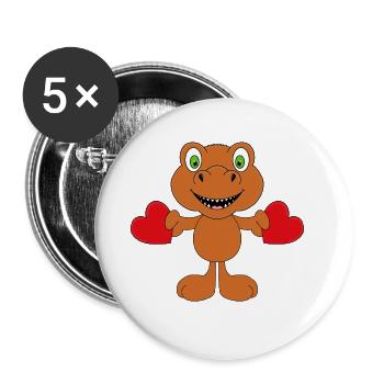DINOSAURIER - T-REX - LIEBE - HERZ - TIERISCH - Buttons groß 56 mm (5er Pack) - Weiß - Vorne