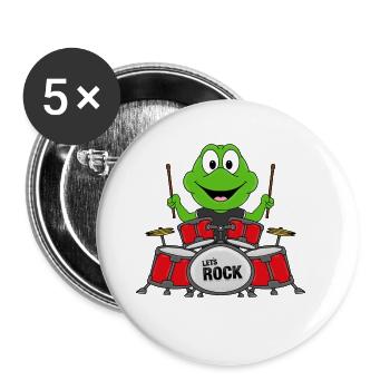 FROSCH - SCHLAGZEUGER - MUSIKER - BAND - Buttons groß 56 mm (5er Pack) - Weiß - Vorne