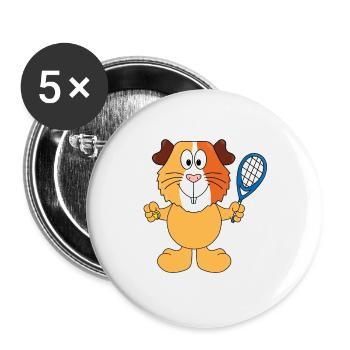 TENNIS - SPORT - MEERSCHWEINCHEN - TIER - Buttons groß 56 mm (5er Pack) - Weiß - Vorne
