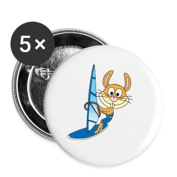 HASE - WINDSURFER - SURFER - WASSERSPORT - TIER - Buttons groß 56 mm (5er Pack) - Weiß - Vorne