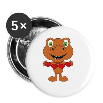 DINOSAURIER - DINO - T-REX - LIEBE - LOVE - Buttons groß 56 mm (5er Pack) - Weiß - Vorne