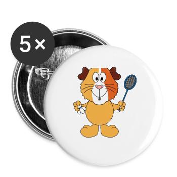 MEERSCHWEINCHEN - FEDERBALL - BADMINTON - SPORT - Buttons groß 56 mm (5er Pack) - Weiß - Vorne