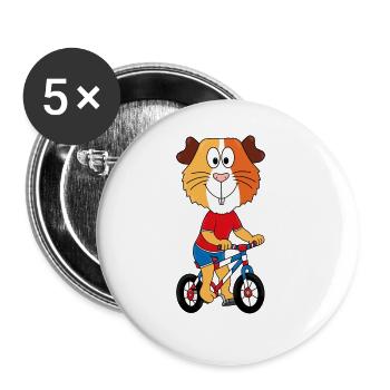 MEERSCHWEINCHEN - FAHRRAD - SPORT - KIND - BABY - Buttons groß 56 mm (5er Pack) - Weiß - Vorne