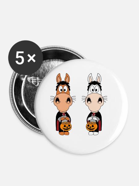 PFERDE - PONYS - HALLOWEEN - TIERISCH - Buttons groß 56 mm (5er Pack) - Weiß