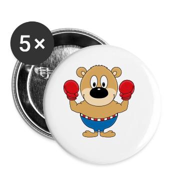 TEDDY - BÄR - TEDDYBÄR - BOXER - BOXEN - SPORT - Buttons groß 56 mm (5er Pack) - Weiß - Vorne
