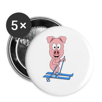 PISTENSAU - SCHWEIN - SAU - SKI - SKIFAHRER - Buttons groß 56 mm (5er Pack) - Weiß - Vorne