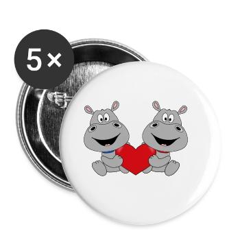 NILPFERDE - FLUSSPFERDE - HIPPOS - LIEBE - HERZ - Buttons groß 56 mm (5er Pack) - Weiß - Vorne