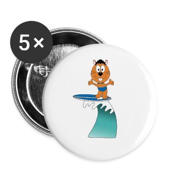 BIBER - OTTER - MARDER - SURFER - WELLENREITER - Buttons groß 56 mm (5er Pack) - Weiß - Vorne