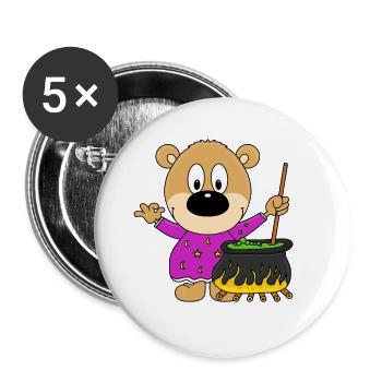 TEDDYBÄR - BÄR - TEDDY - HEXE - HALLOWEEN - Buttons groß 56 mm (5er Pack) - Weiß - Vorne