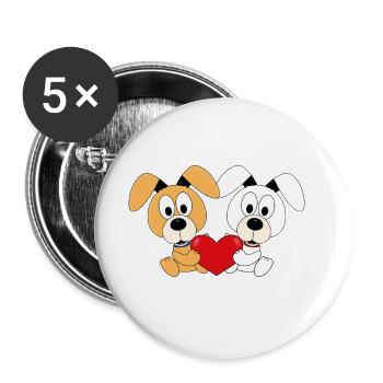 HUNDE - LIEBE - LOVE - TIERISCH - VERLIEBT - Buttons groß 56 mm (5er Pack) - Weiß - Vorne