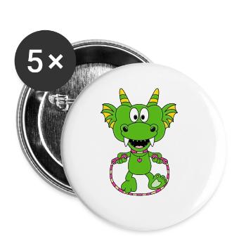 DRACHE - SPRINGSEIL - FITNESS - KIND - BABY - Buttons groß 56 mm (5er Pack) - Weiß - Vorne
