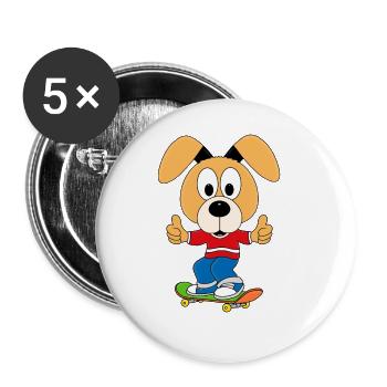 HUND - SKATEBOARD - SPORT - TIER - KIND - BABY - Buttons groß 56 mm (5er Pack) - Weiß - Vorne