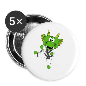 DRACHE - KARATE - JUDO - KAMPFSPORT - SPORT - FIT - Buttons groß 56 mm (5er Pack) - Weiß - Vorne