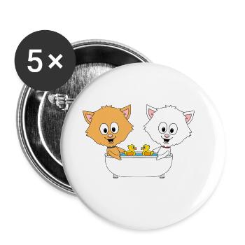 KATZEN - BADEWANNE - TIERISCH - TIERE - FUN - Buttons groß 56 mm (5er Pack) - Weiß - Vorne