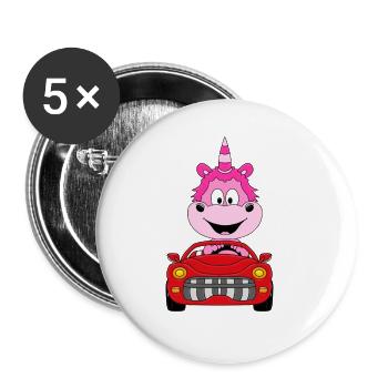 AUTO - CABRIO - EINHORN - KIND - BABY - TIERISCH - Buttons groß 56 mm (5er Pack) - Weiß - Vorne