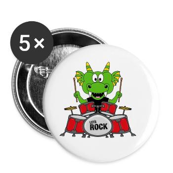 SCHLAGZEUGER - BAND - MUSIK - DRACHE - KIND - Buttons groß 56 mm (5er Pack) - Weiß - Vorne