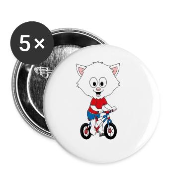 FAHRRAD - RAD - RADFAHRER - KATZE - TIER - BABY - Buttons groß 56 mm (5er Pack) - Weiß - Vorne