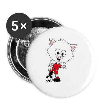 FUßBALL - SPORT - FUßBALLSPIELER - KATZE - BABY - Buttons groß 56 mm (5er Pack) - Weiß - Vorne