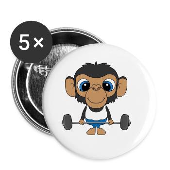 SCHIMPANSE - AFFE - FITNESS - KIND - BABY - Buttons groß 56 mm (5er Pack) - Weiß - Vorne