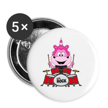 SCHLAGZEUG - EINHORN - MUSIK - TIER - KIND - BABY - Buttons groß 56 mm (5er Pack) - Weiß - Vorne