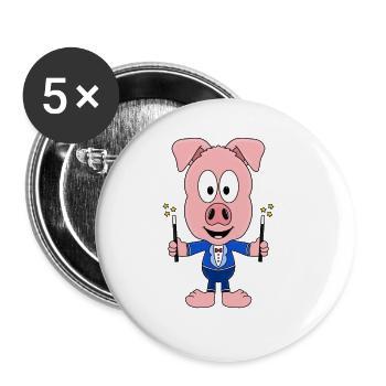 SCHWEIN - ZAUBERER - ZAUBERN - TIER - KIND - BABY - Buttons groß 56 mm (5er Pack) - Weiß - Vorne