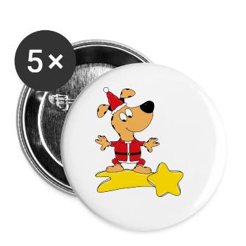 WEIHNACHTEN - HUND - STERNSCHNUPPE - KIND - BABY - Buttons groß 56 mm (5er Pack) - Weiß - Vorne