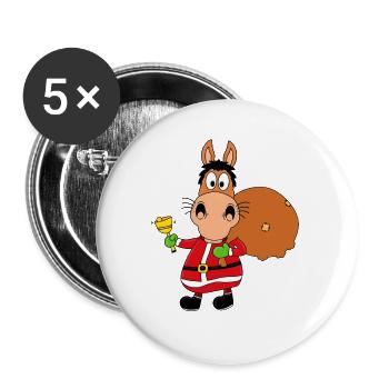 WEIHNACHTSMANN - PFERD - PONY - WEIHNACHTEN - KIND - Buttons groß 56 mm (5er Pack) - Weiß - Vorne
