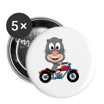 BIKER - MOTORRAD - MAULWURF - TIER - KIND - BABY - Buttons groß 56 mm (5er Pack) - Weiß - Vorne
